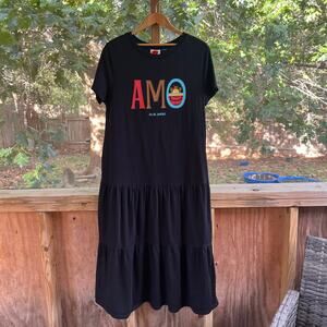 Farm Rio For Anthropologie Women's Black Tiered Ruffled Maxi Dress Size M
